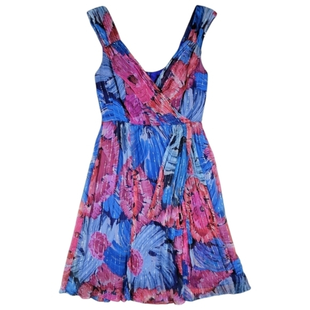 Nanette Lepore Bergdorf‎ Goodman Silk Sun Dress Womens 2 Blue Pink Floral Garden